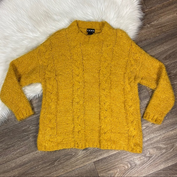 Ceny Sweaters Ceny Mustard Yellow Knit Mock Neck Sweater Poshmark